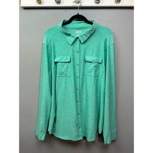 Duluth Trading Co Button Down Women 2XL Green Heather Snap Front Utility Shirt